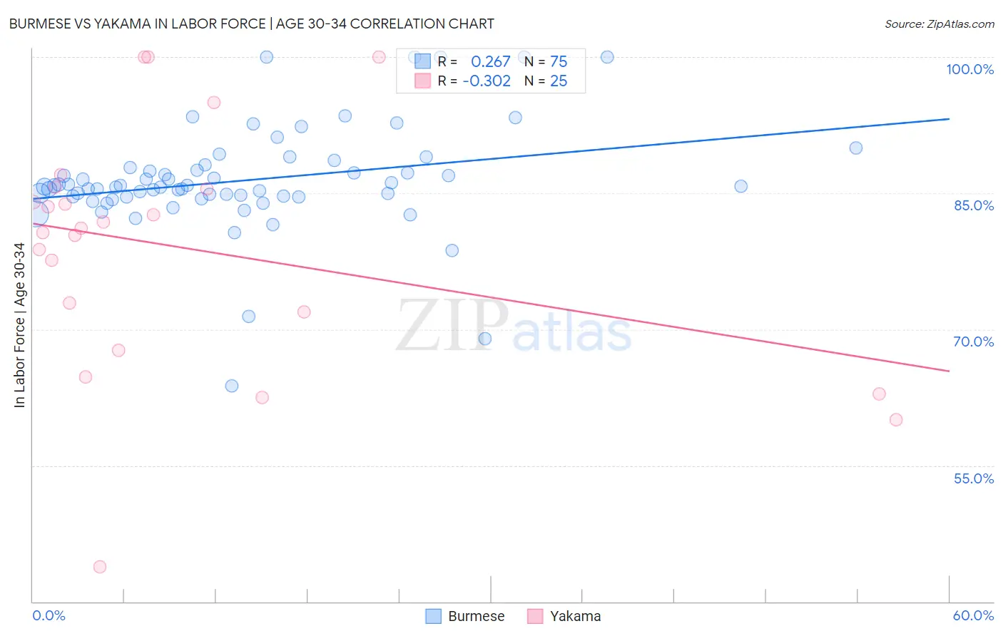 Burmese vs Yakama In Labor Force | Age 30-34