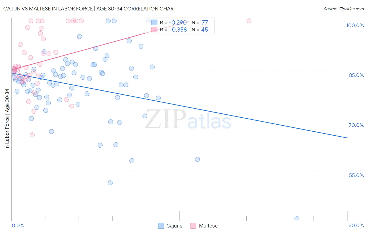 Cajun vs Maltese In Labor Force | Age 30-34