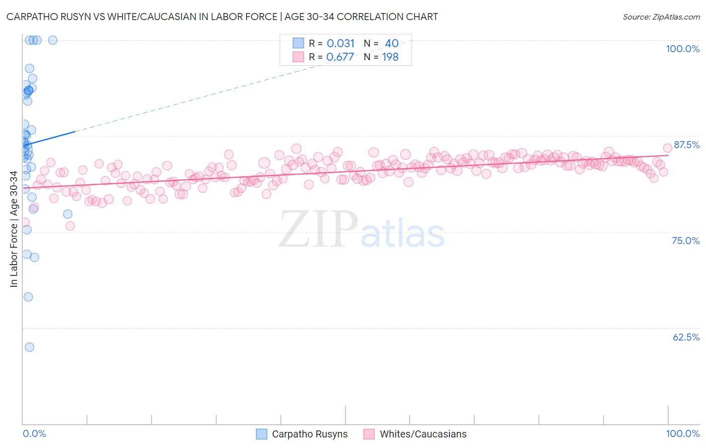 Carpatho Rusyn vs White/Caucasian In Labor Force | Age 30-34