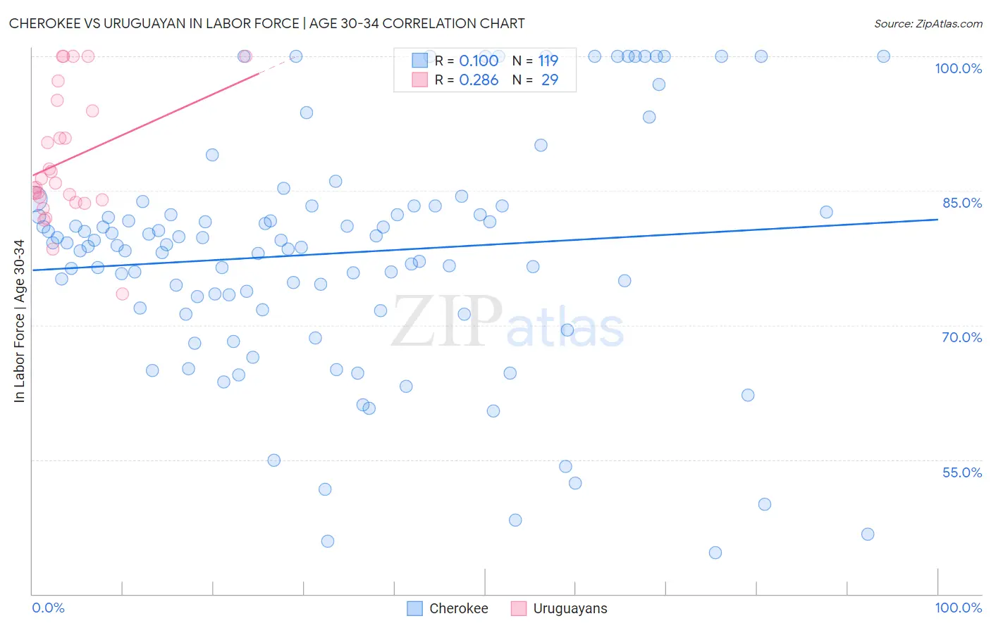 Cherokee vs Uruguayan In Labor Force | Age 30-34