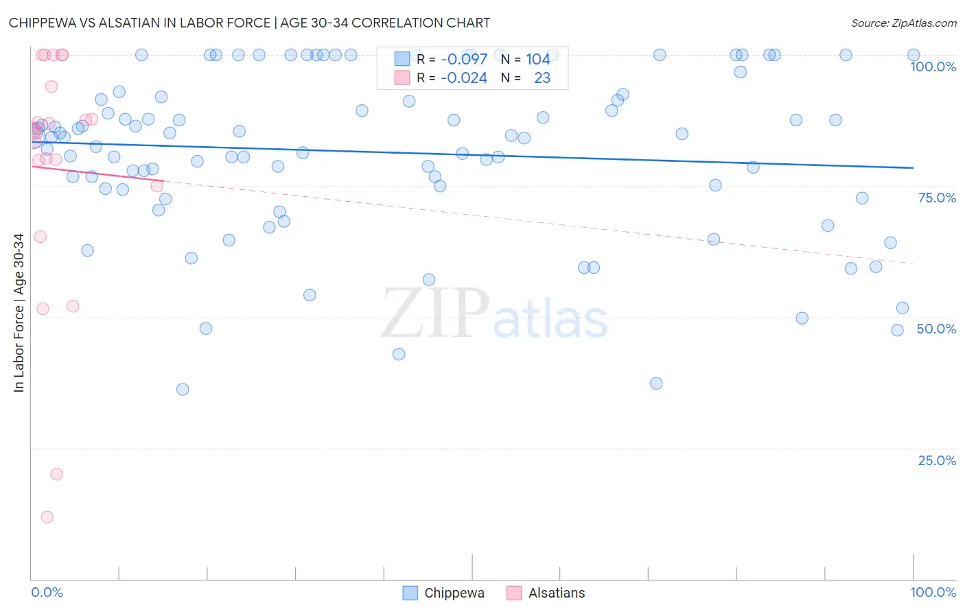 Chippewa vs Alsatian In Labor Force | Age 30-34