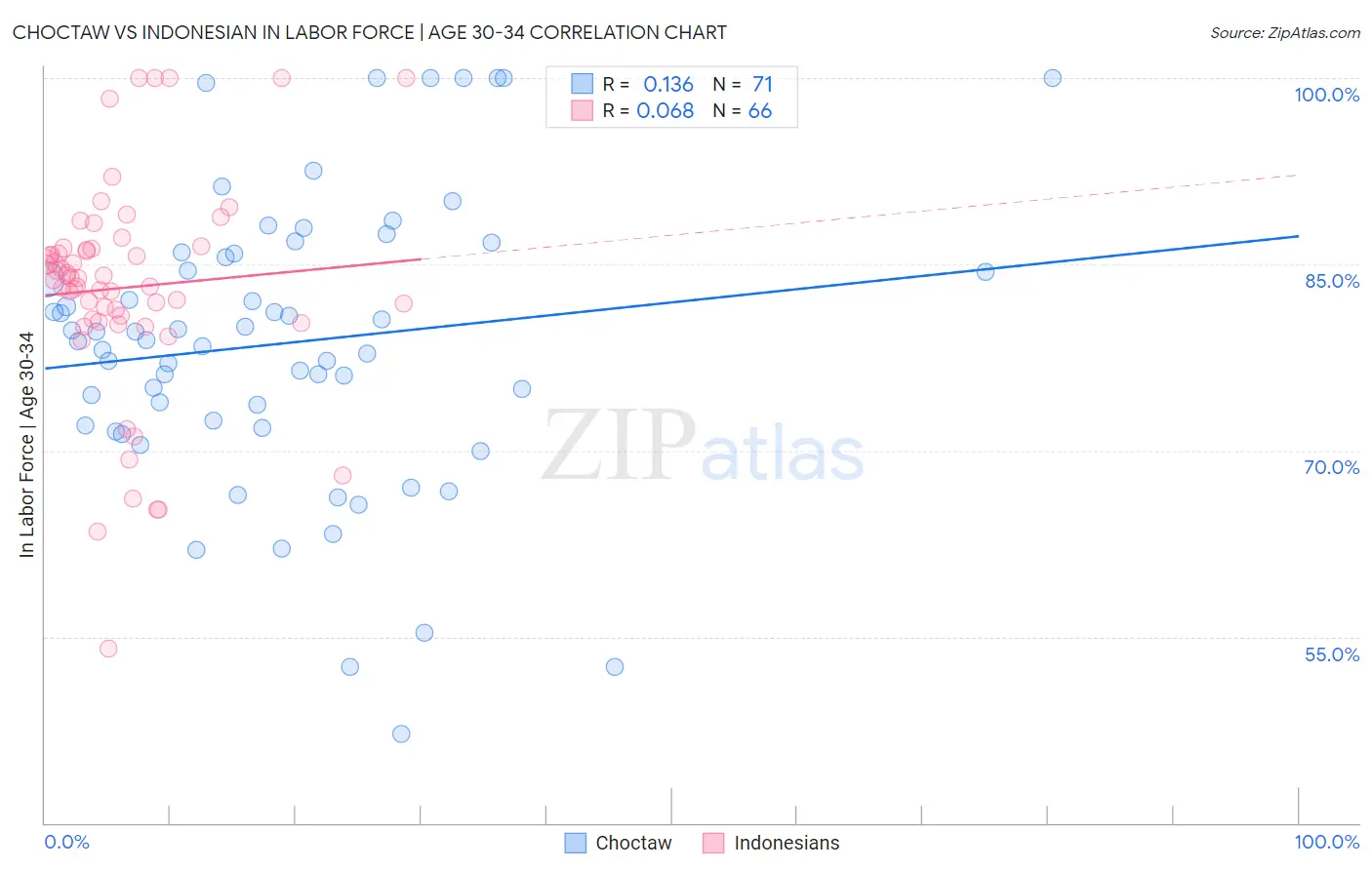 Choctaw vs Indonesian In Labor Force | Age 30-34