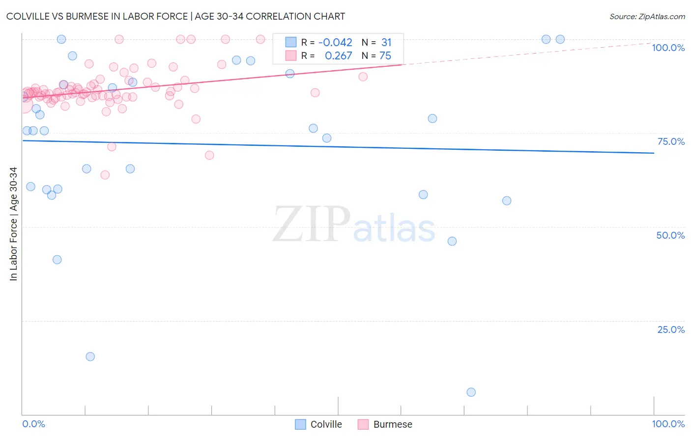 Colville vs Burmese In Labor Force | Age 30-34