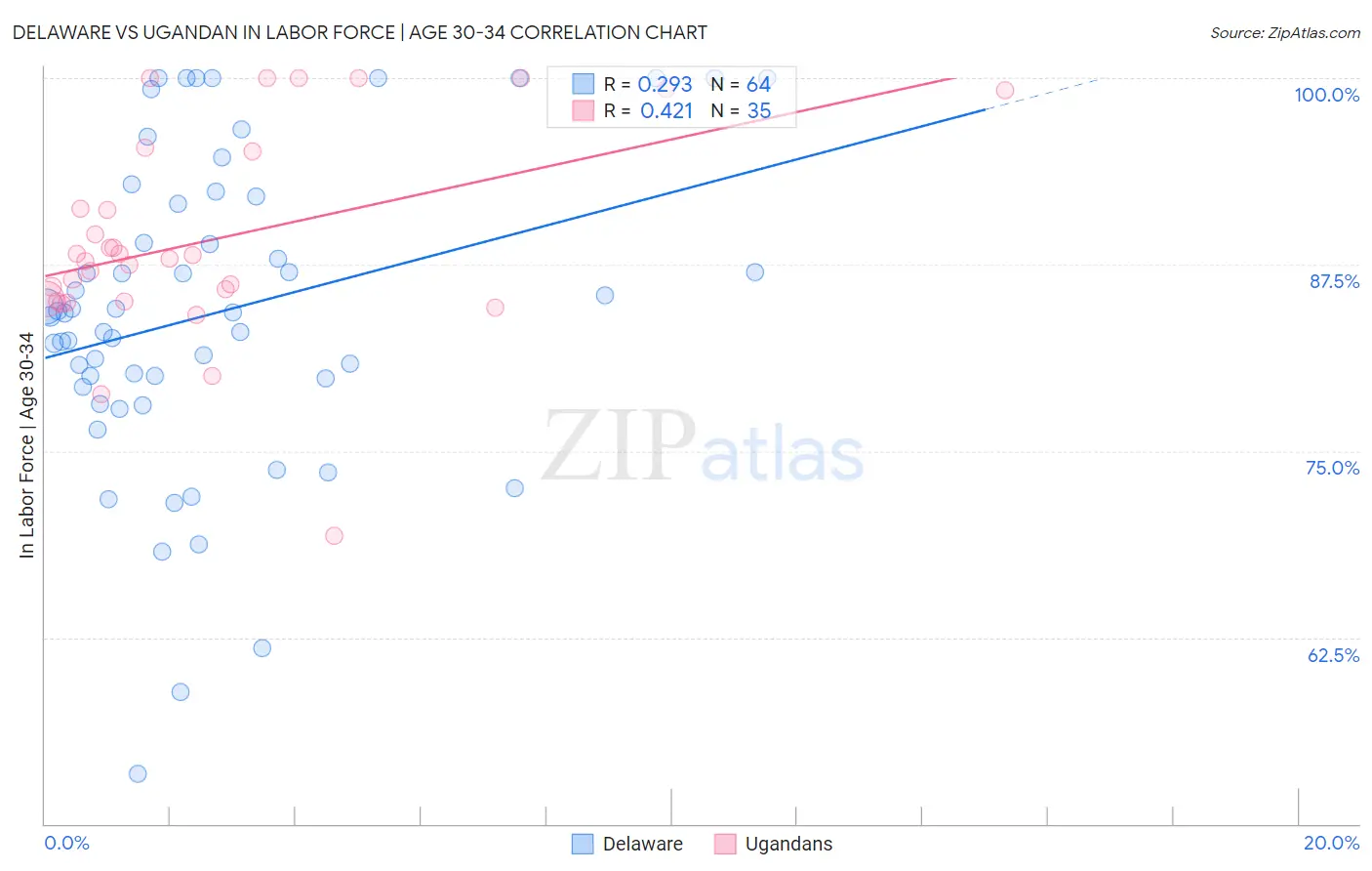 Delaware vs Ugandan In Labor Force | Age 30-34