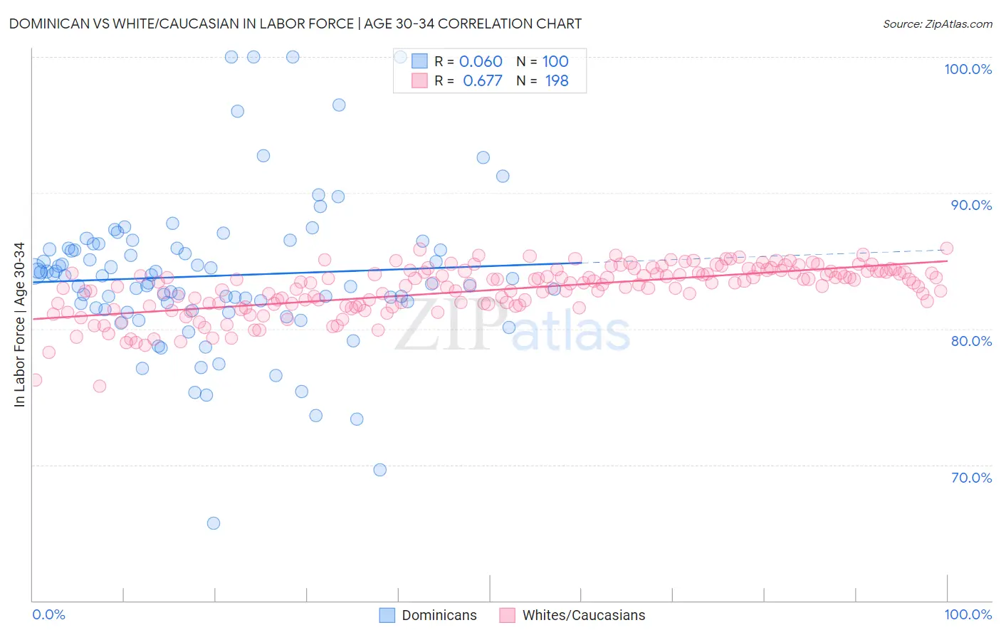 Dominican vs White/Caucasian In Labor Force | Age 30-34