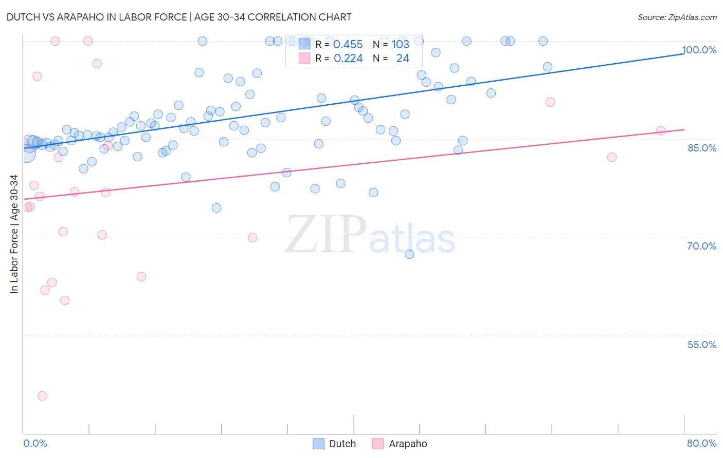 Dutch vs Arapaho In Labor Force | Age 30-34