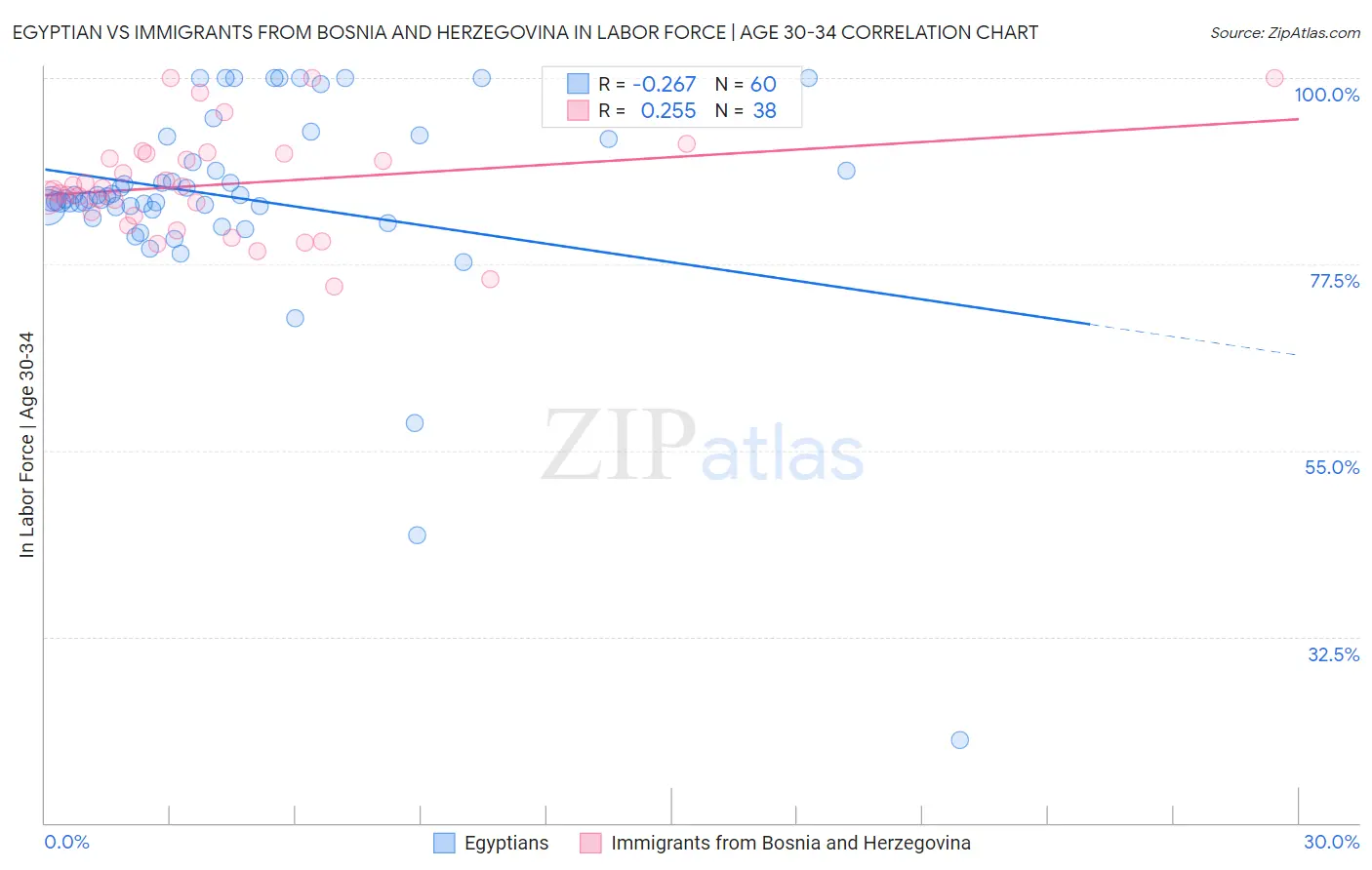 Egyptian vs Immigrants from Bosnia and Herzegovina In Labor Force | Age 30-34