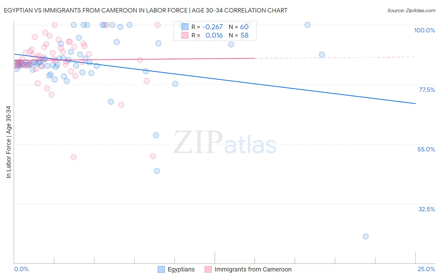 Egyptian vs Immigrants from Cameroon In Labor Force | Age 30-34