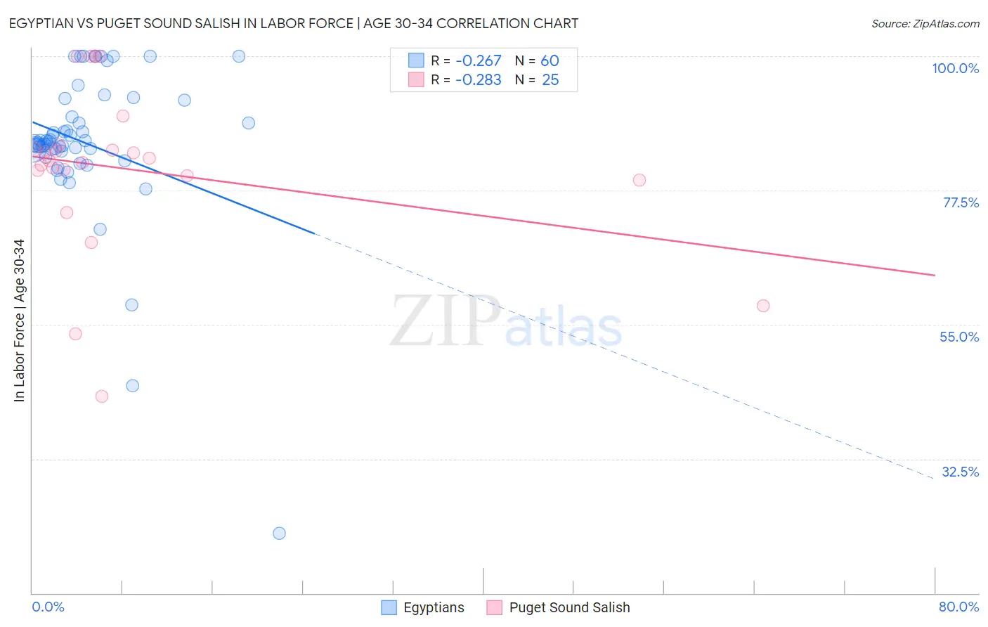 Egyptian vs Puget Sound Salish In Labor Force | Age 30-34