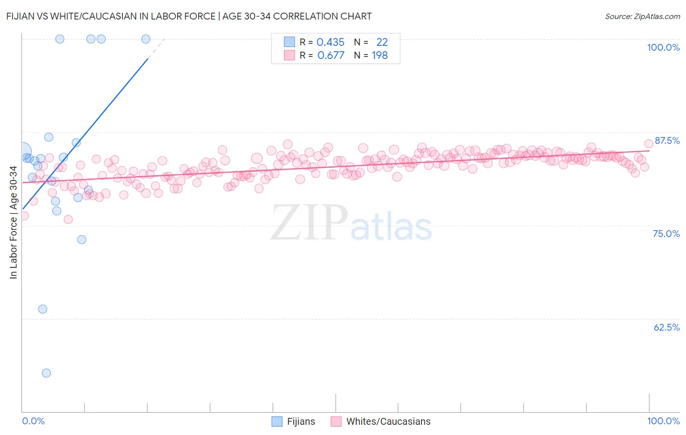 Fijian vs White/Caucasian In Labor Force | Age 30-34