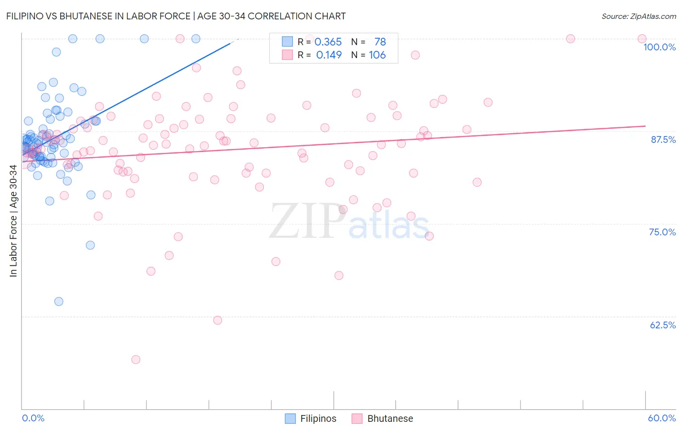 Filipino vs Bhutanese In Labor Force | Age 30-34