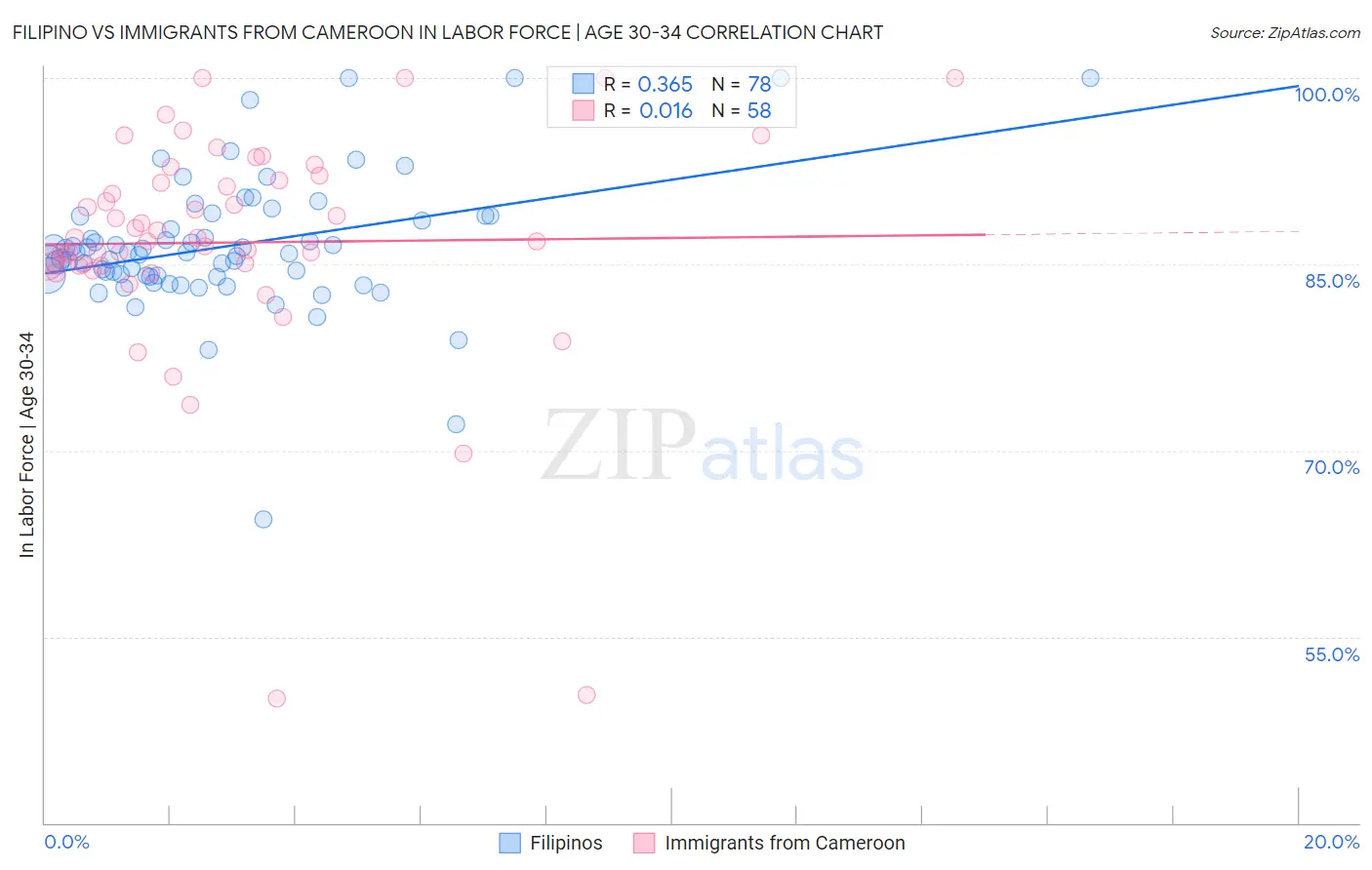 Filipino vs Immigrants from Cameroon In Labor Force | Age 30-34