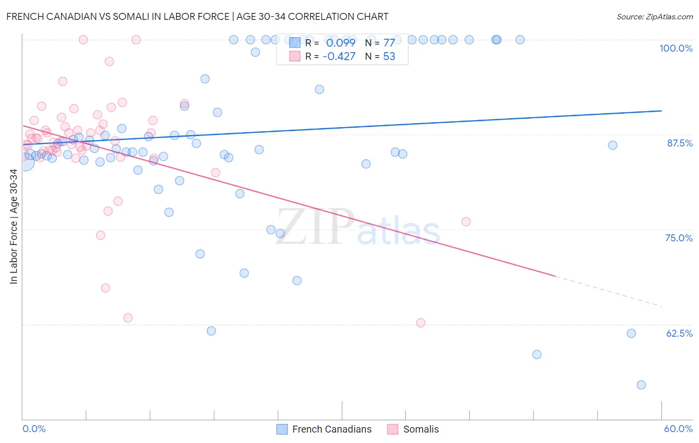 French Canadian vs Somali In Labor Force | Age 30-34