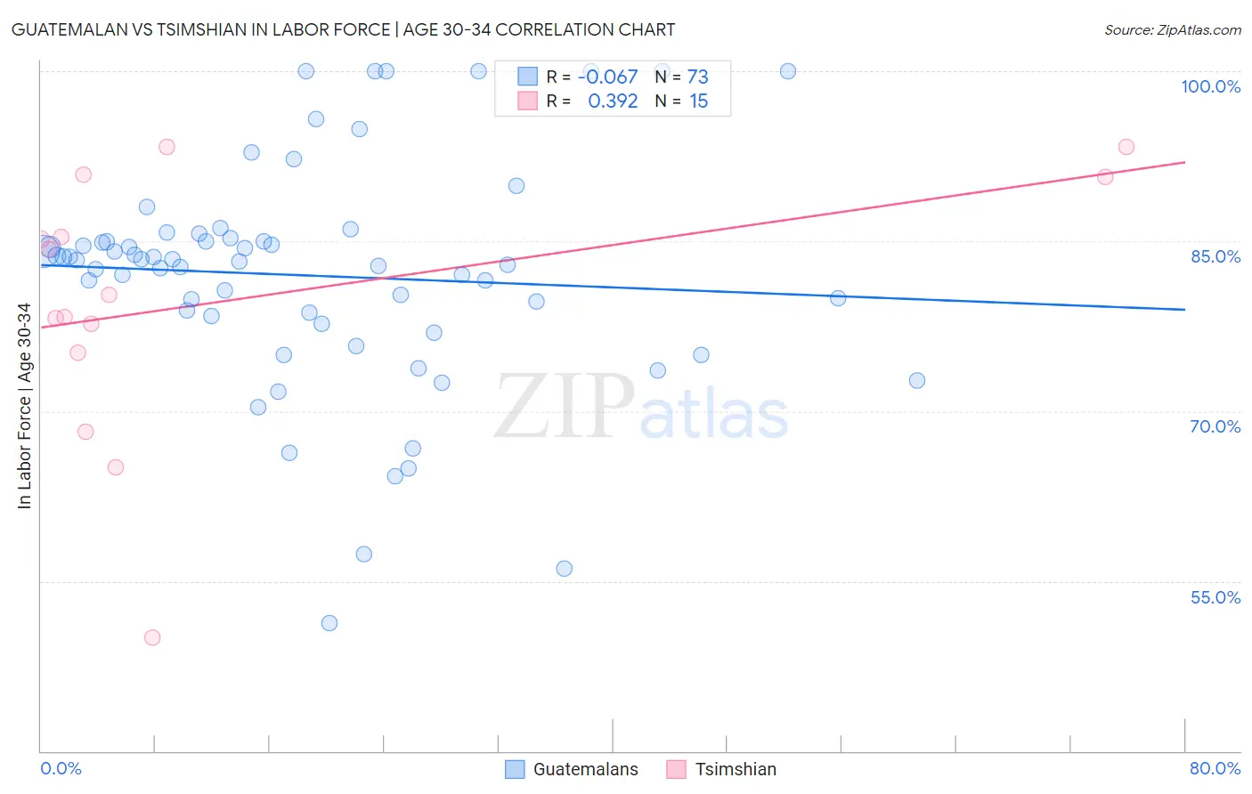 Guatemalan vs Tsimshian In Labor Force | Age 30-34