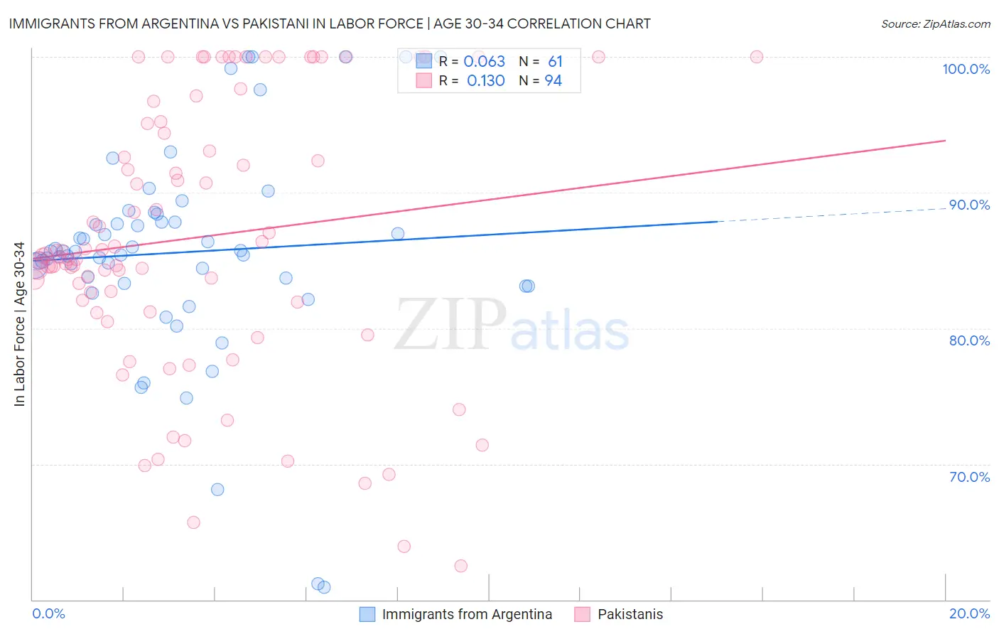 Immigrants from Argentina vs Pakistani In Labor Force | Age 30-34