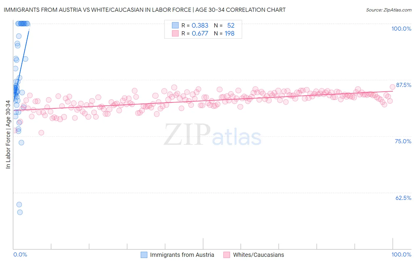 Immigrants from Austria vs White/Caucasian In Labor Force | Age 30-34