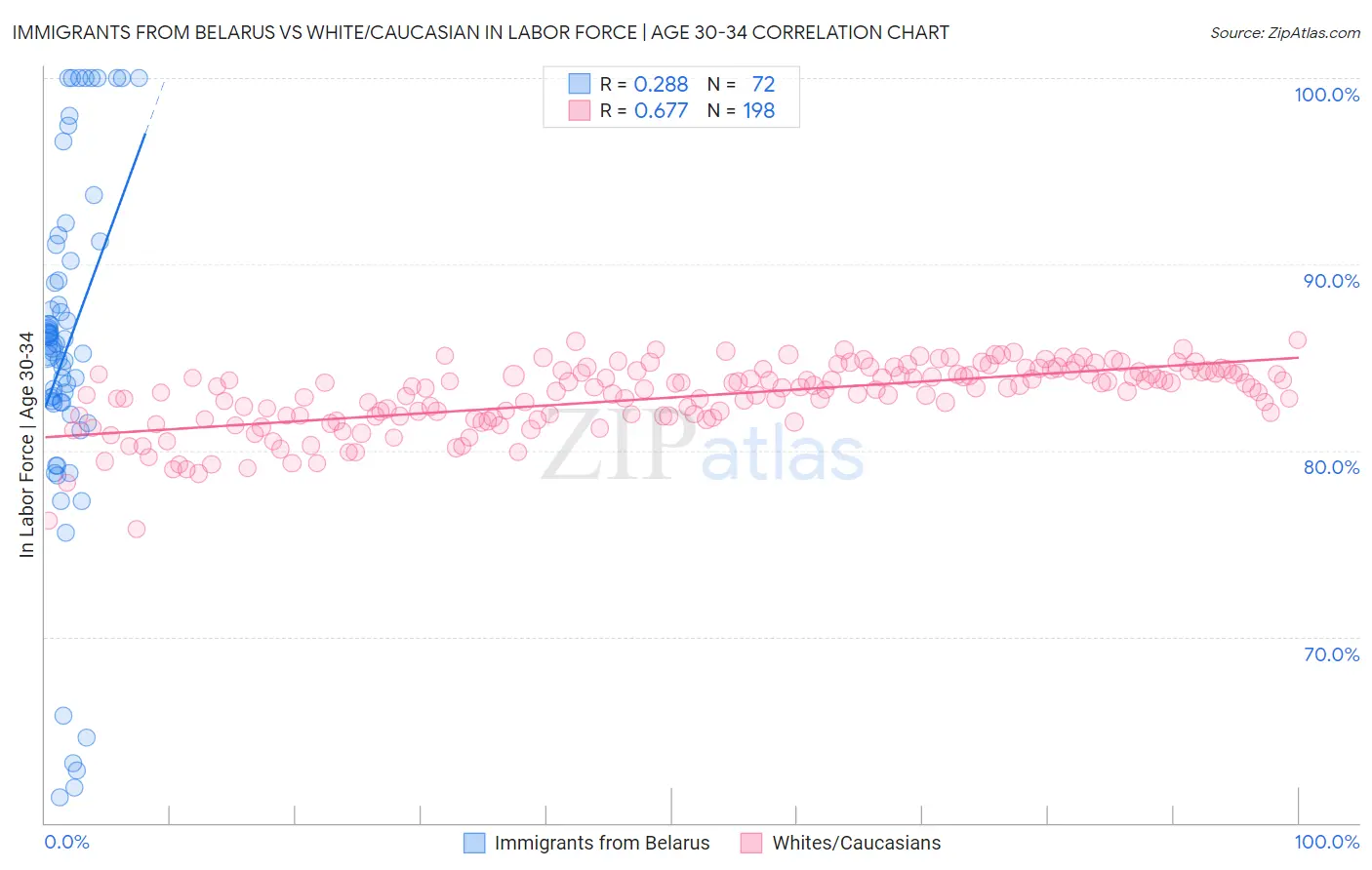 Immigrants from Belarus vs White/Caucasian In Labor Force | Age 30-34