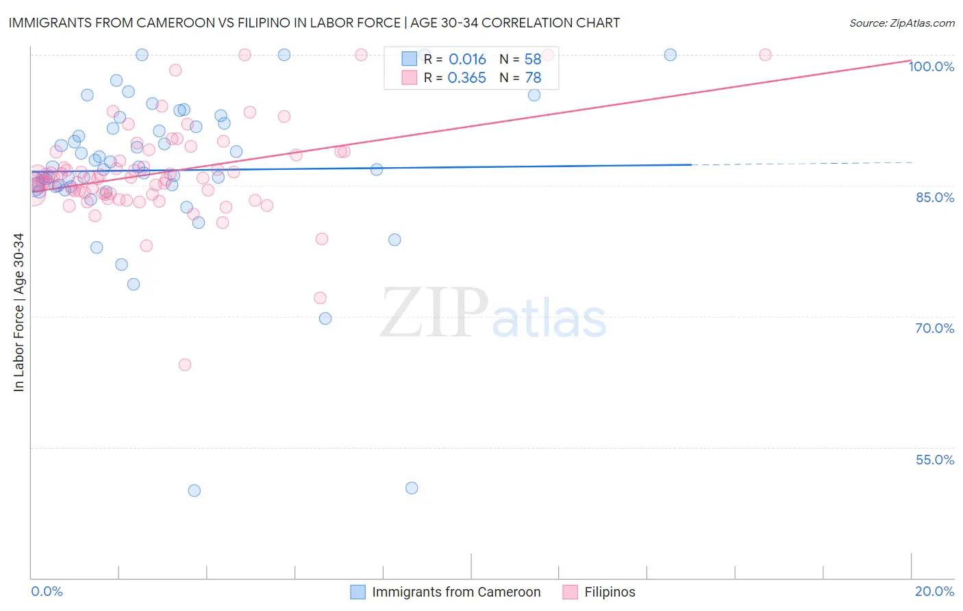 Immigrants from Cameroon vs Filipino In Labor Force | Age 30-34