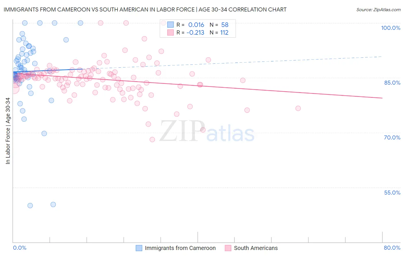 Immigrants from Cameroon vs South American In Labor Force | Age 30-34