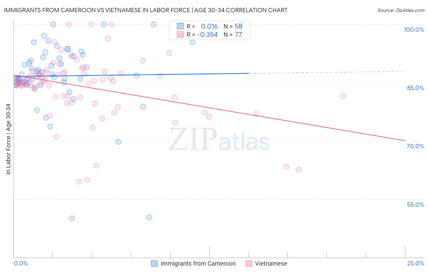 Immigrants from Cameroon vs Vietnamese In Labor Force | Age 30-34