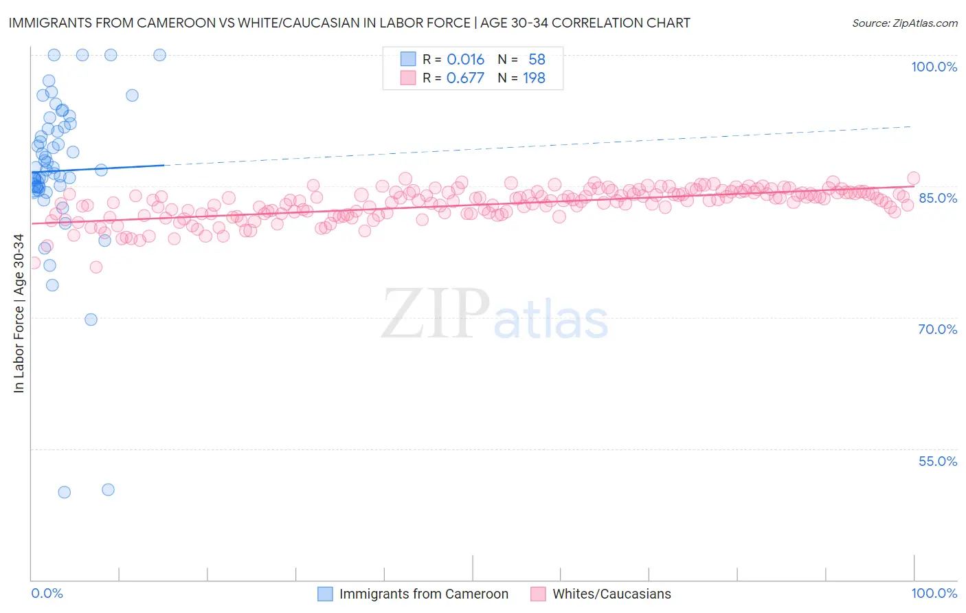 Immigrants from Cameroon vs White/Caucasian In Labor Force | Age 30-34