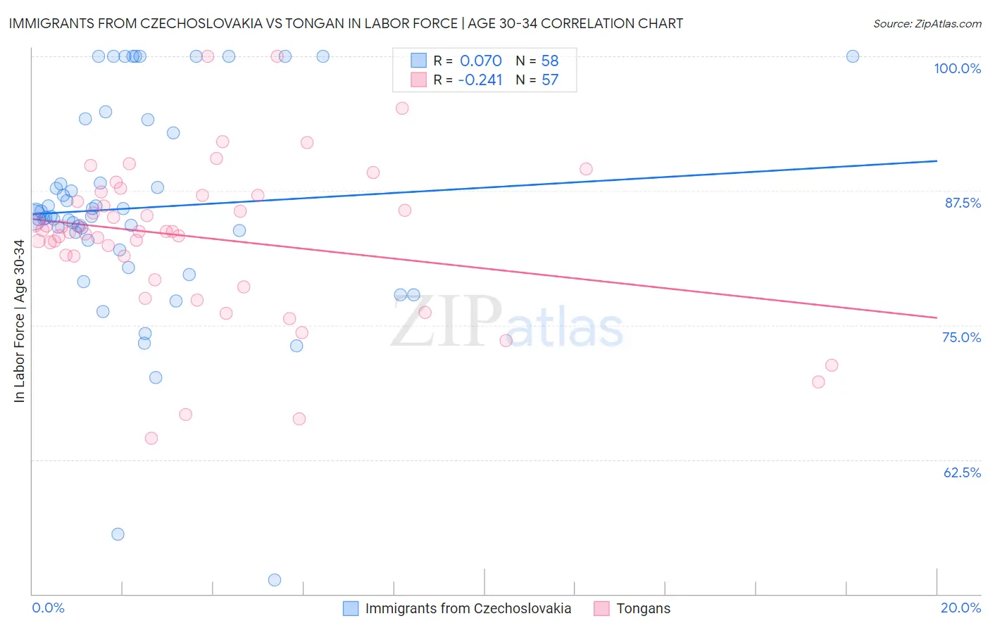 Immigrants from Czechoslovakia vs Tongan In Labor Force | Age 30-34