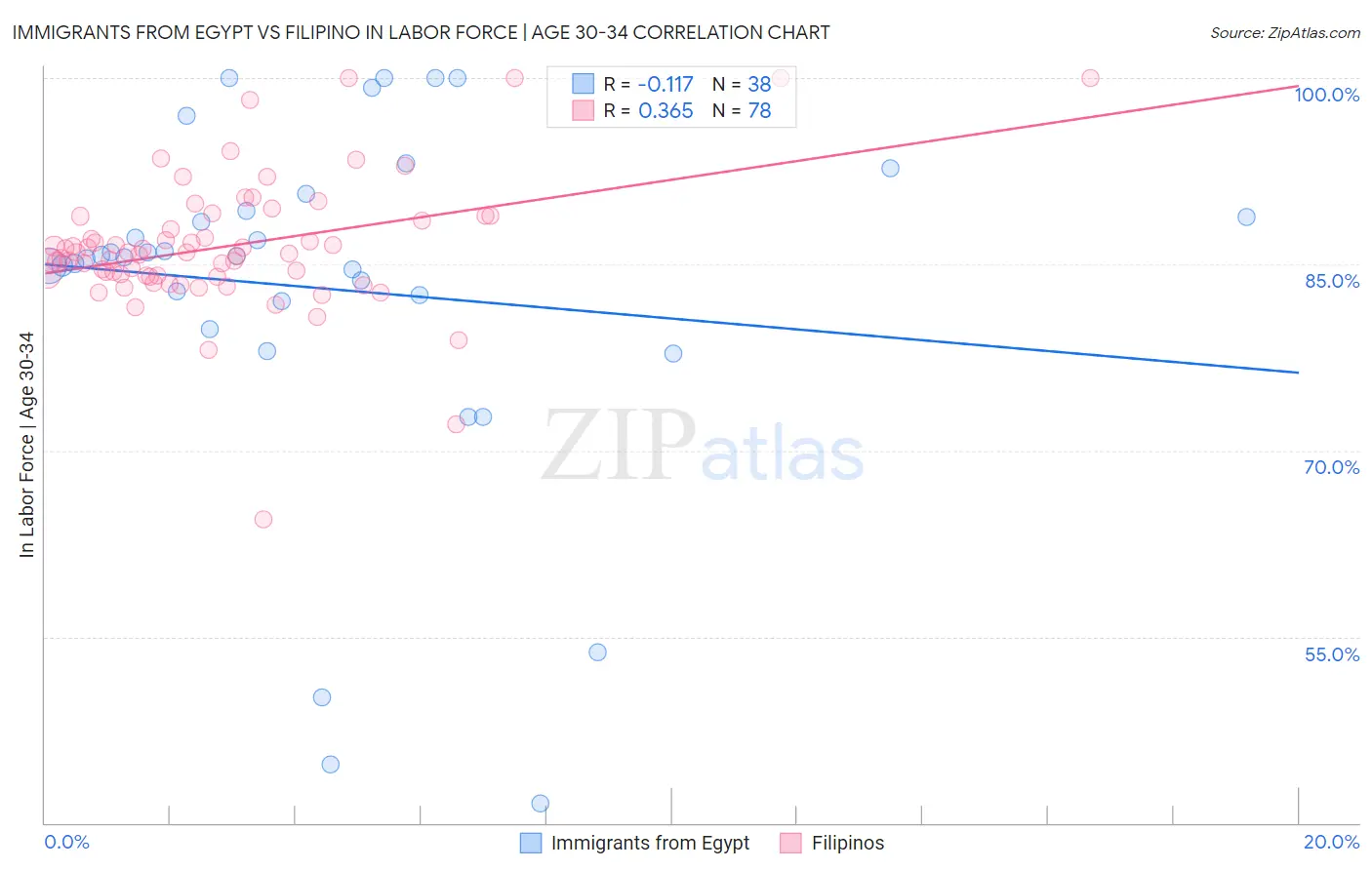 Immigrants from Egypt vs Filipino In Labor Force | Age 30-34