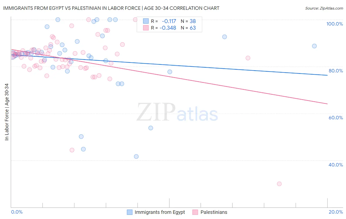 Immigrants from Egypt vs Palestinian In Labor Force | Age 30-34