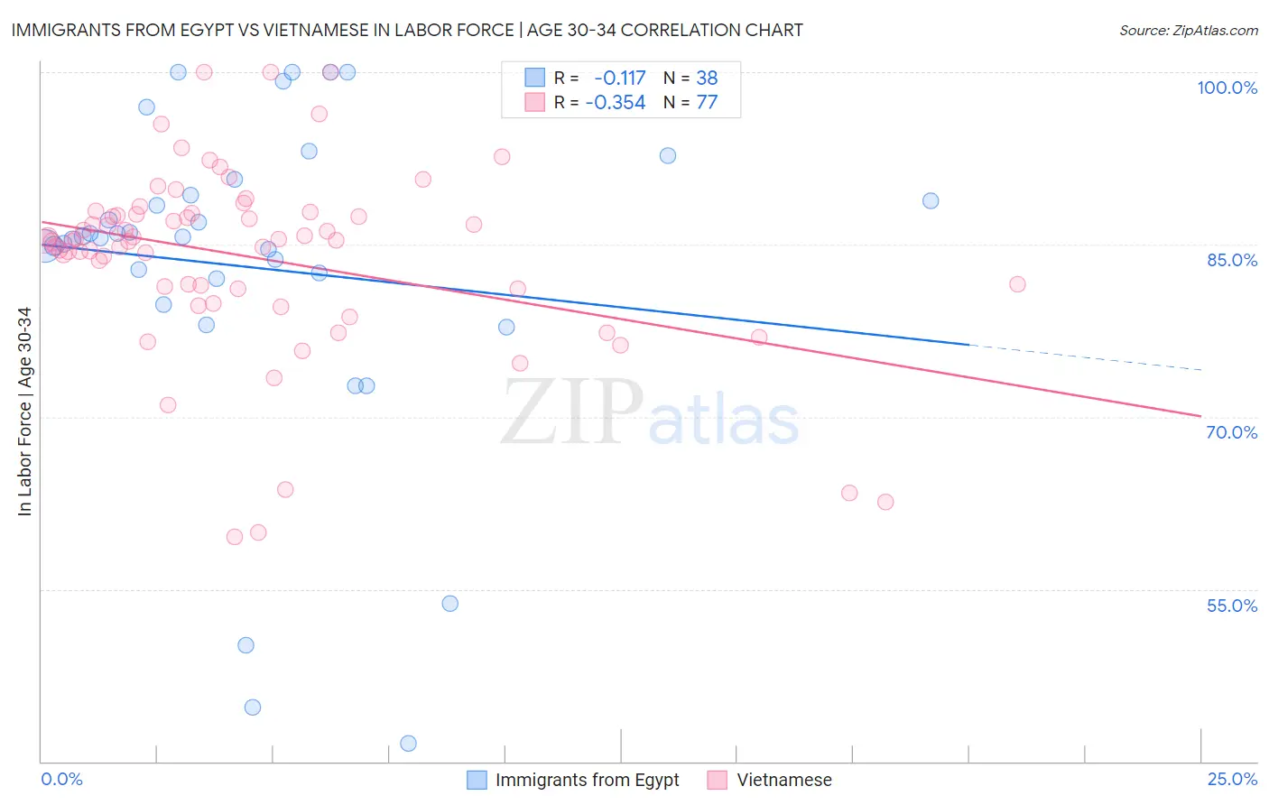 Immigrants from Egypt vs Vietnamese In Labor Force | Age 30-34