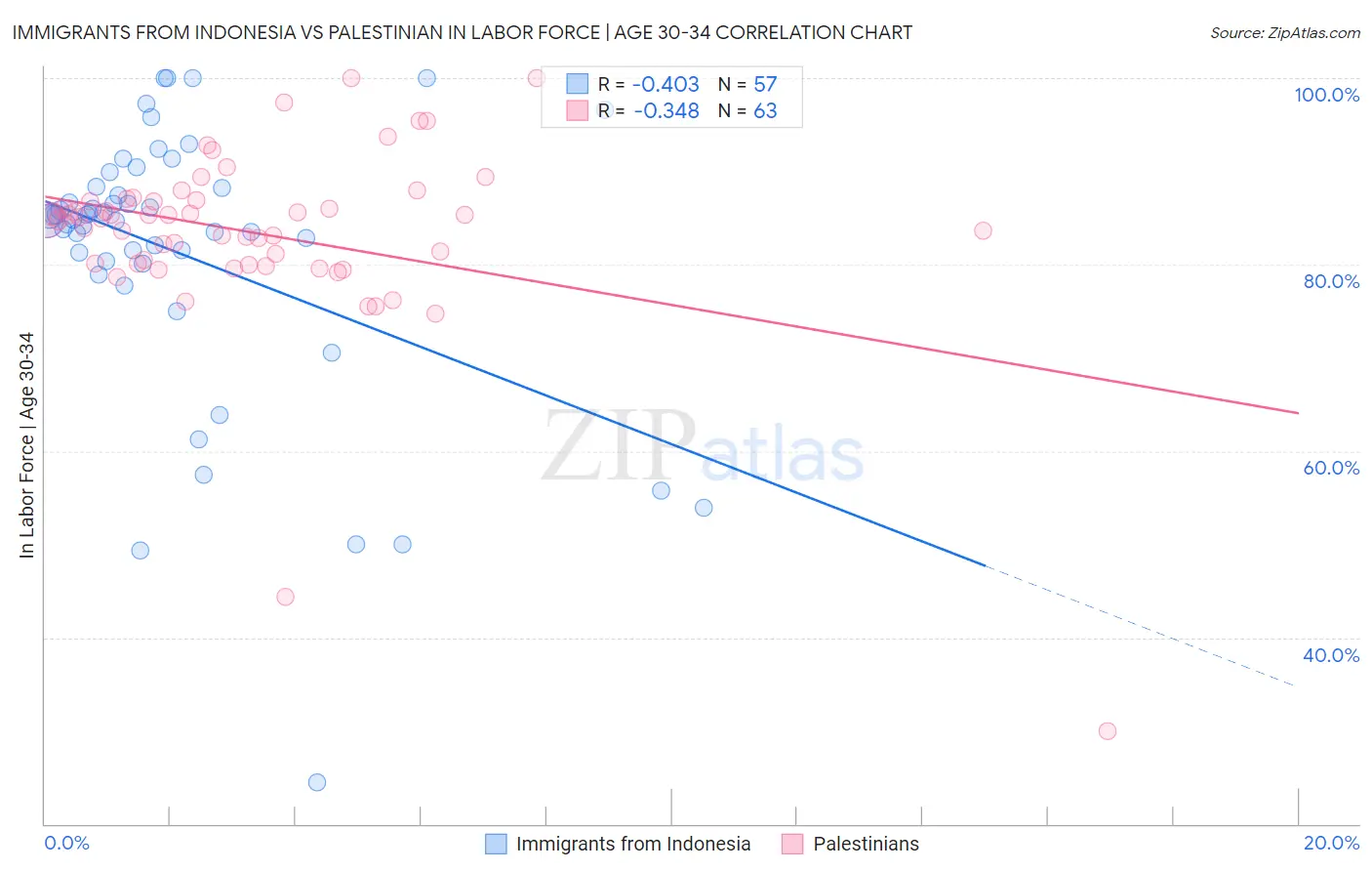 Immigrants from Indonesia vs Palestinian In Labor Force | Age 30-34