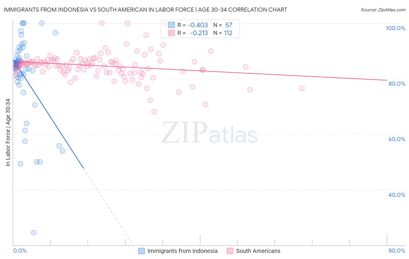 Immigrants from Indonesia vs South American In Labor Force | Age 30-34