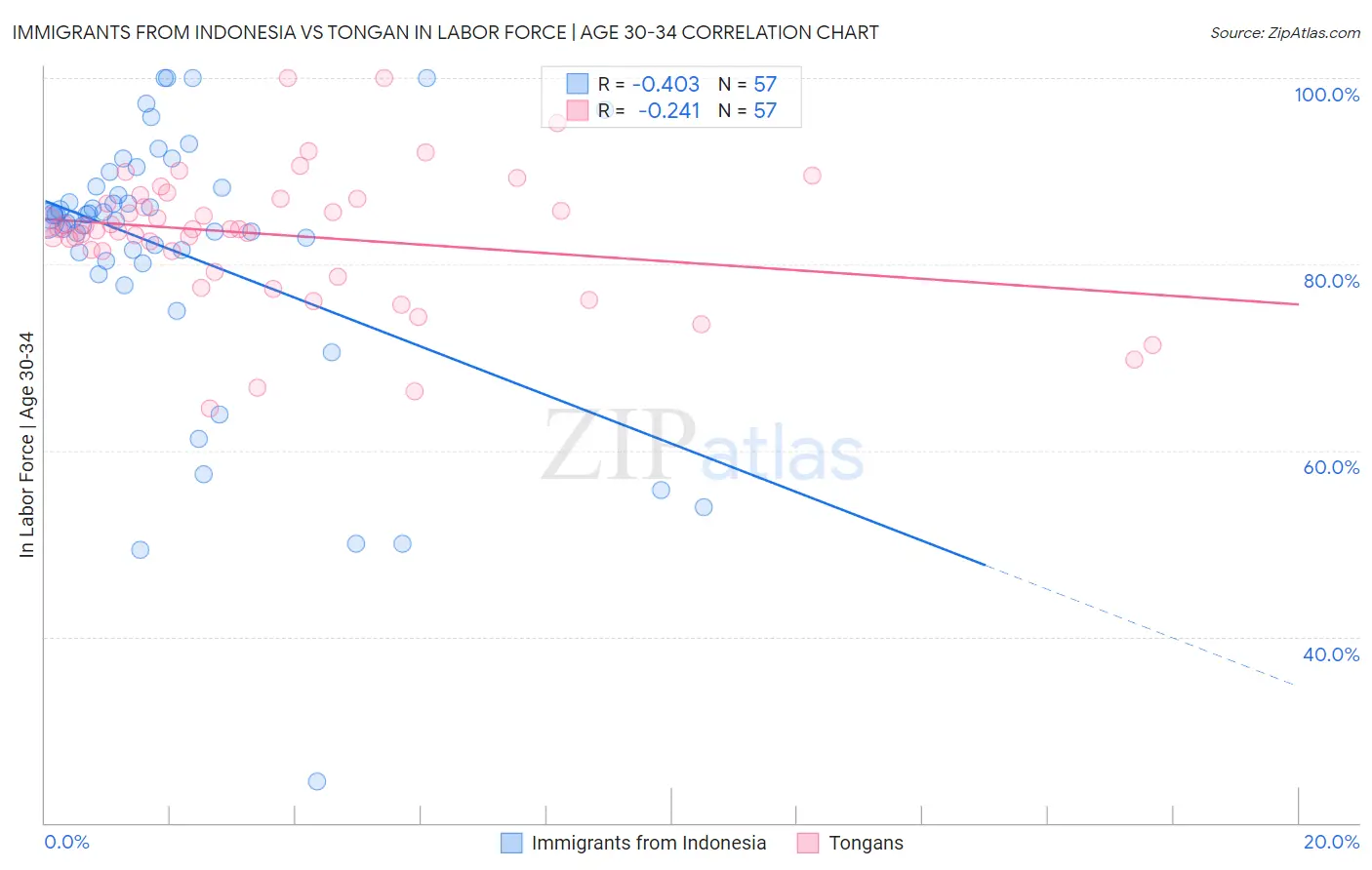 Immigrants from Indonesia vs Tongan In Labor Force | Age 30-34