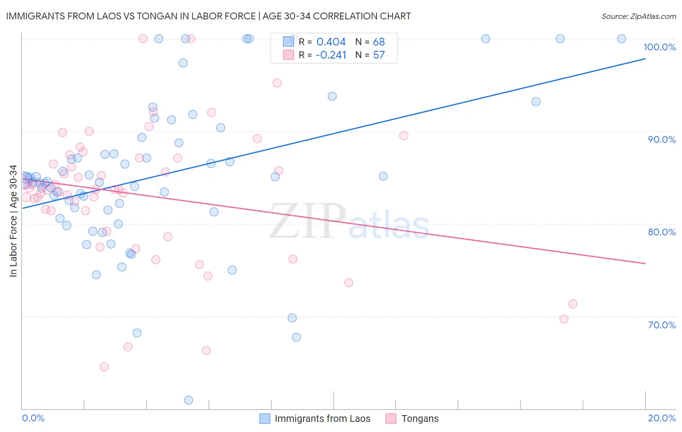 Immigrants from Laos vs Tongan In Labor Force | Age 30-34