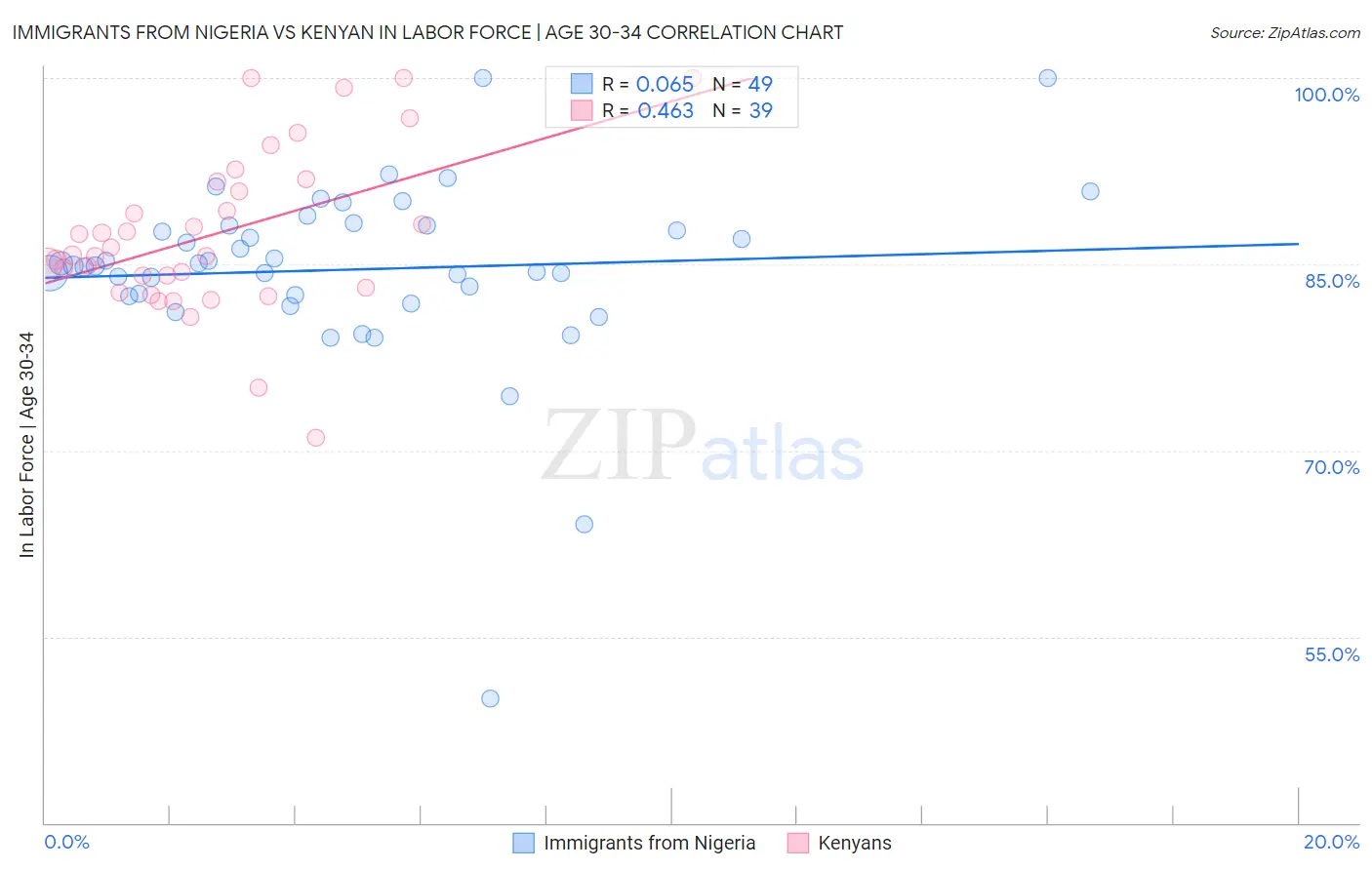 Immigrants from Nigeria vs Kenyan In Labor Force | Age 30-34