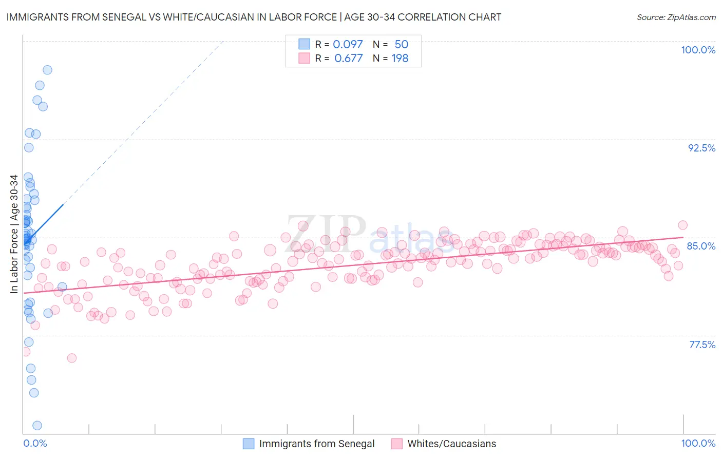 Immigrants from Senegal vs White/Caucasian In Labor Force | Age 30-34