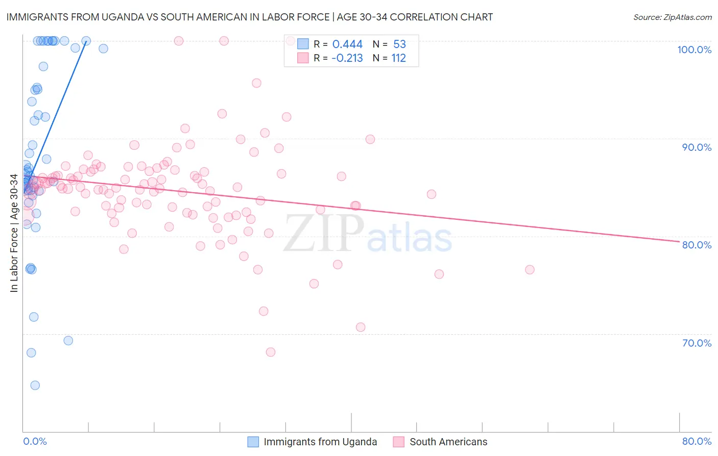 Immigrants from Uganda vs South American In Labor Force | Age 30-34