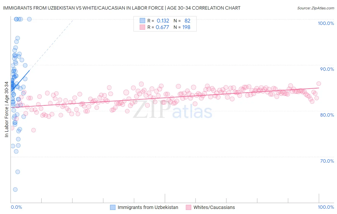 Immigrants from Uzbekistan vs White/Caucasian In Labor Force | Age 30-34