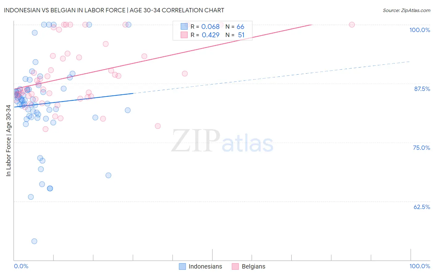 Indonesian vs Belgian In Labor Force | Age 30-34