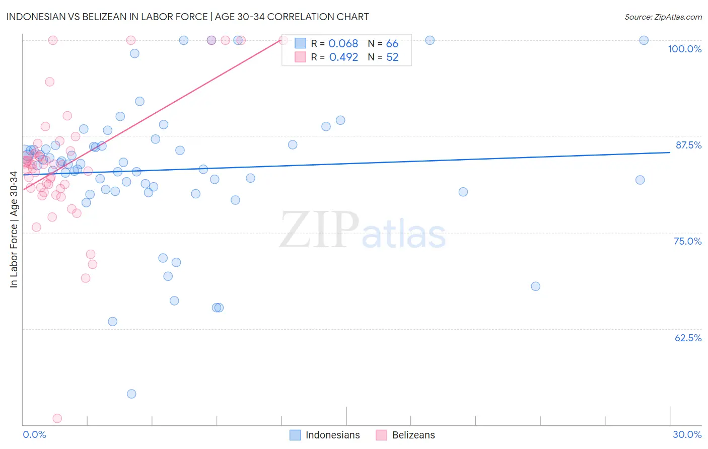 Indonesian vs Belizean In Labor Force | Age 30-34