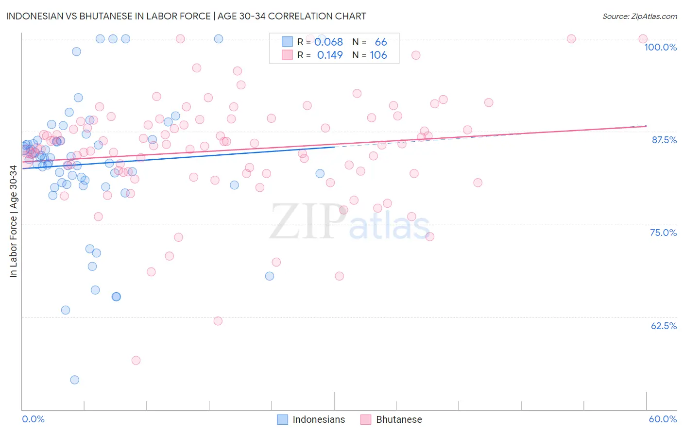 Indonesian vs Bhutanese In Labor Force | Age 30-34