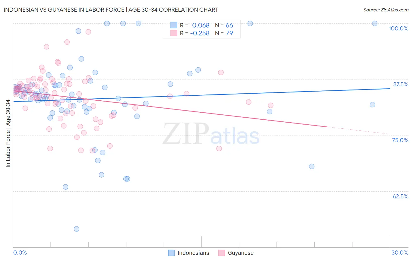 Indonesian vs Guyanese In Labor Force | Age 30-34