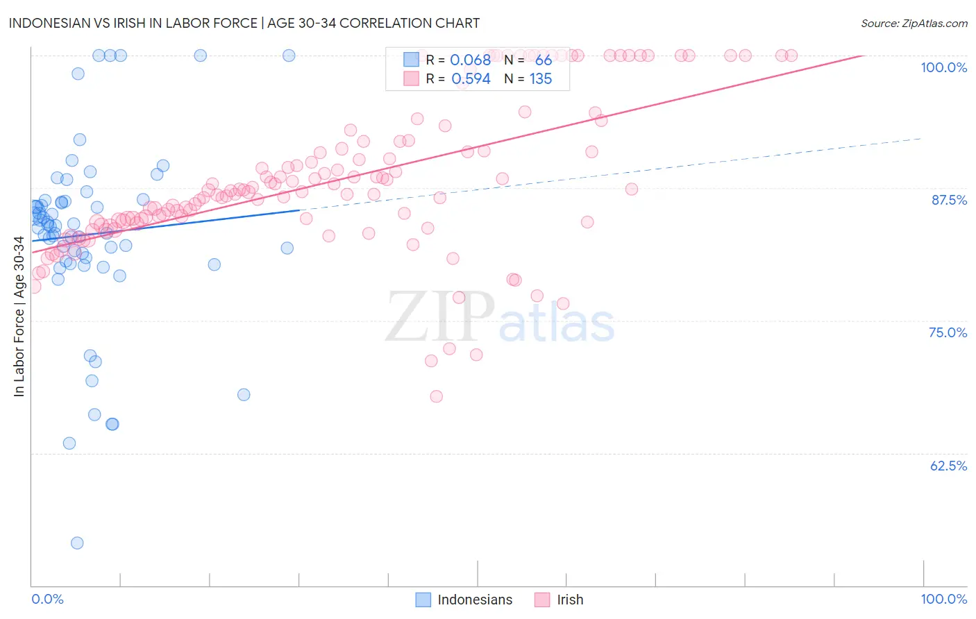 Indonesian vs Irish In Labor Force | Age 30-34