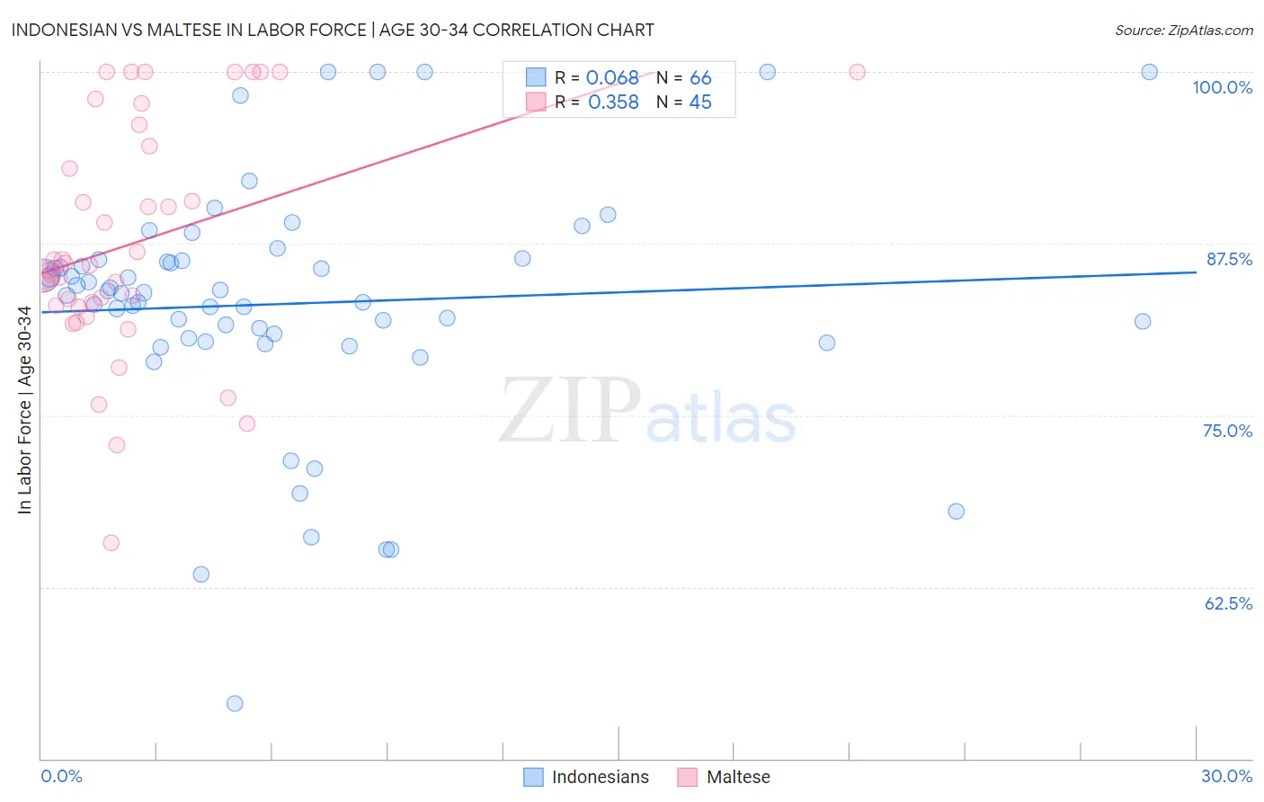 Indonesian vs Maltese In Labor Force | Age 30-34