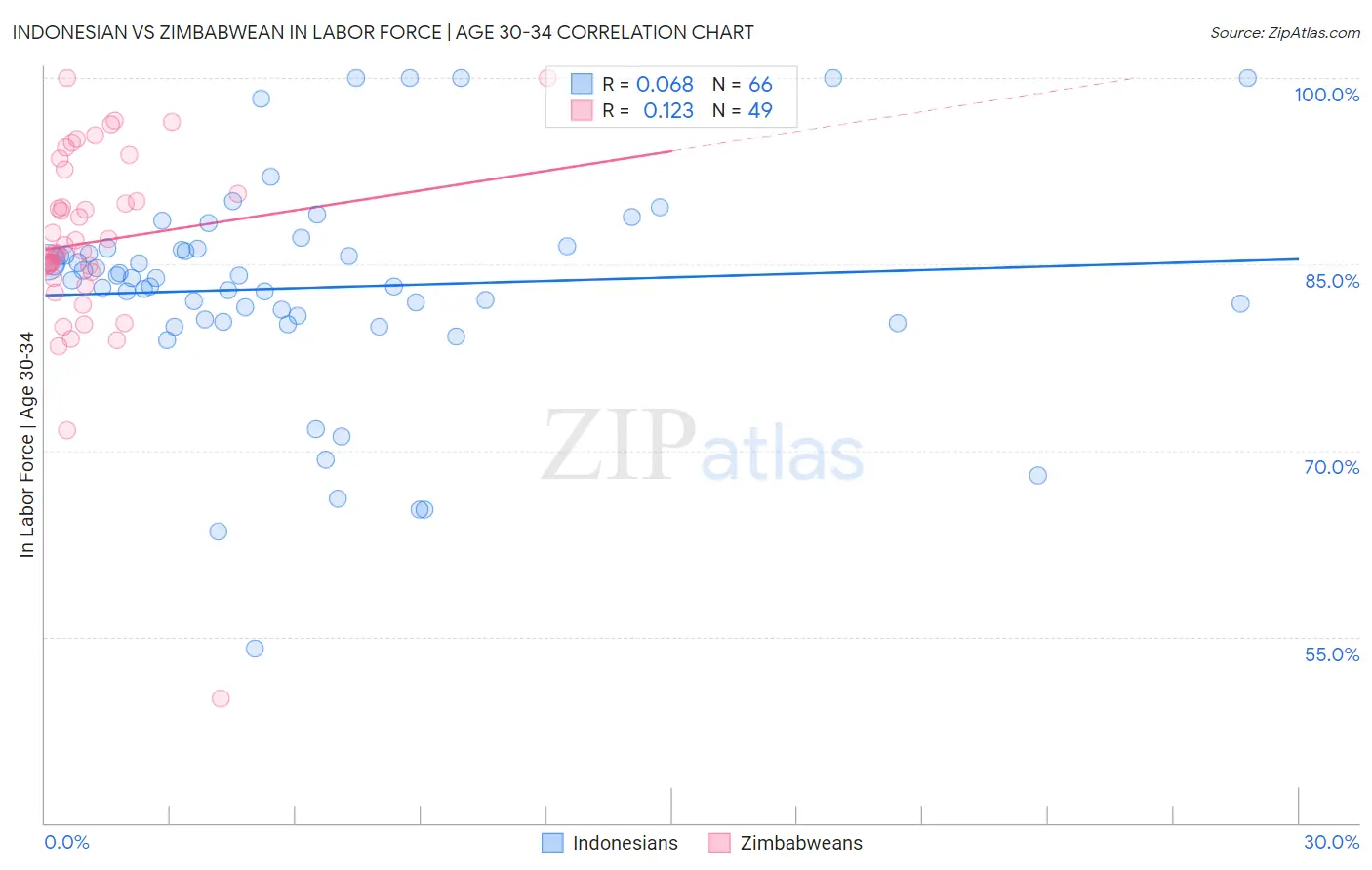 Indonesian vs Zimbabwean In Labor Force | Age 30-34