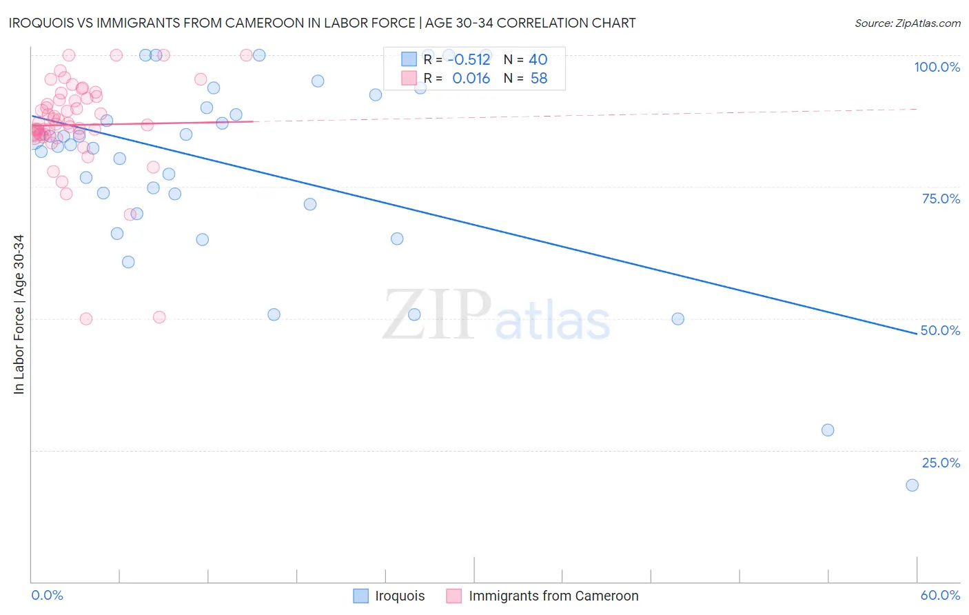 Iroquois vs Immigrants from Cameroon In Labor Force | Age 30-34