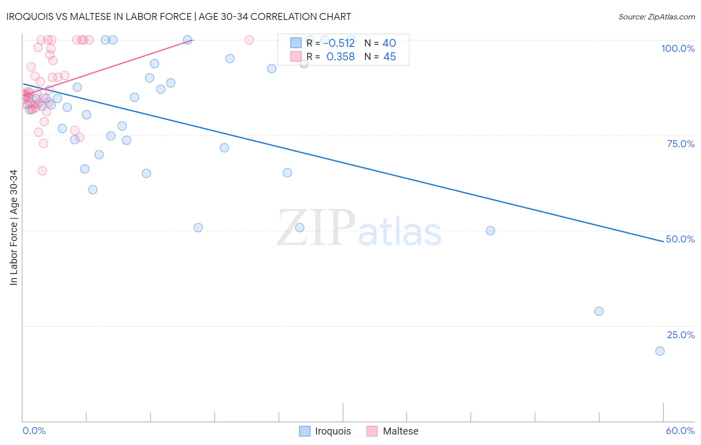 Iroquois vs Maltese In Labor Force | Age 30-34