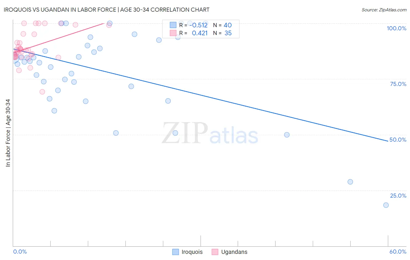 Iroquois vs Ugandan In Labor Force | Age 30-34