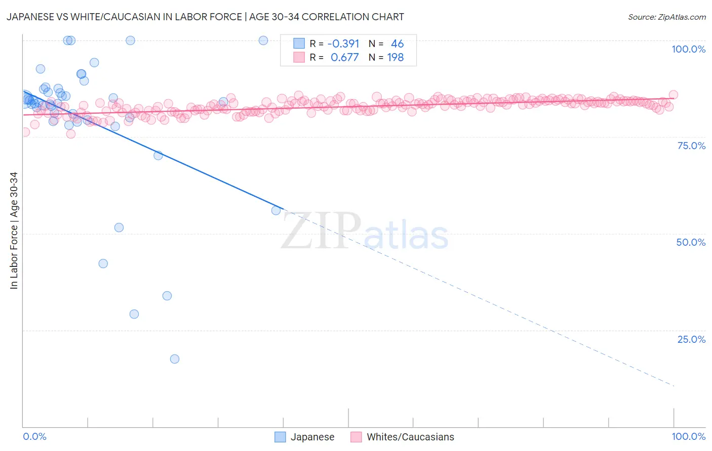 Japanese vs White/Caucasian In Labor Force | Age 30-34