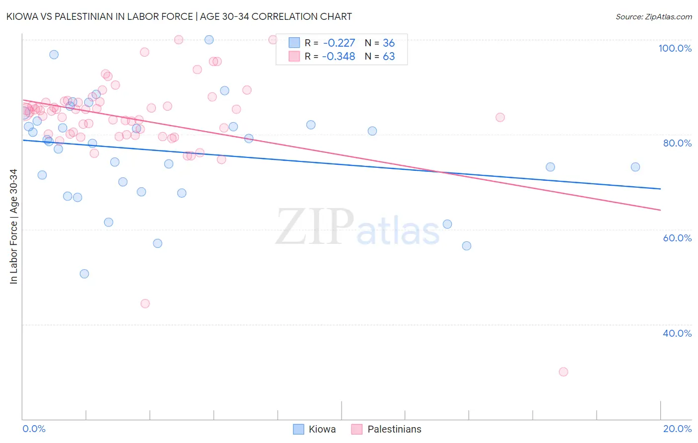 Kiowa vs Palestinian In Labor Force | Age 30-34