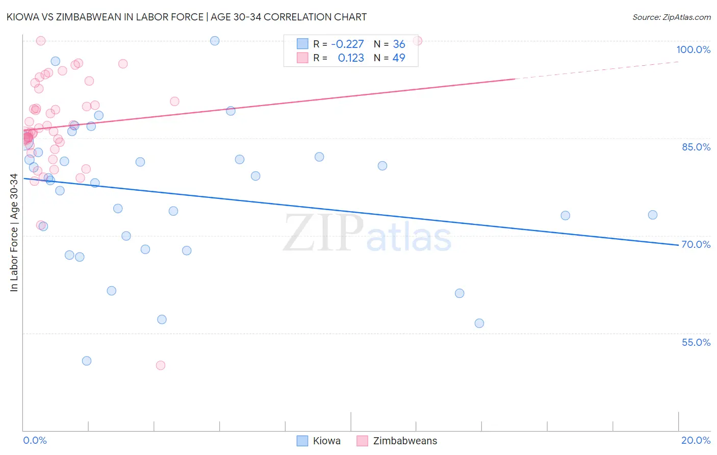Kiowa vs Zimbabwean In Labor Force | Age 30-34